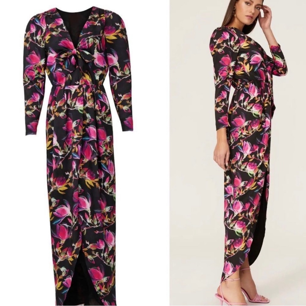 delfi collective lindsay floral dress size XS black purple pink green C1 - Picture 3 of 8